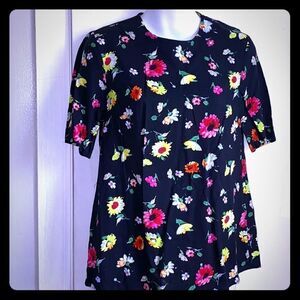 WAREHOUSE Black and Floral Short Sleeve Blouse-4